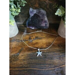 Y2K Nautical Blue Crystal Starfish Pendant And  16" Choker Chain  Beach Babe